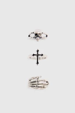 Best Sale boohooMAN 3 Pack Skull Rings silver