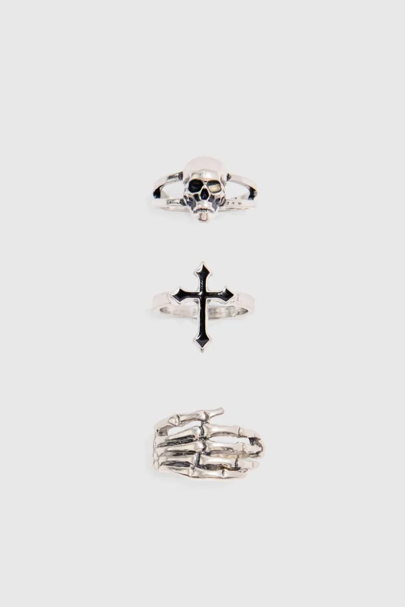 Best Sale boohooMAN 3 Pack Skull Rings silver