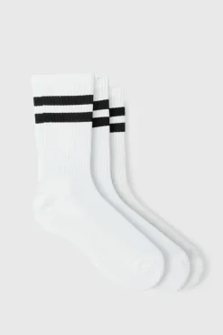 Clearance boohooMAN 3 Pack Sport Stripe Socks white