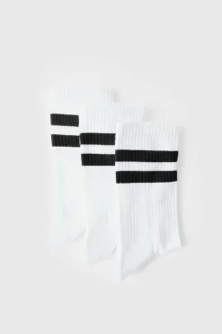 Clearance boohooMAN 3 Pack Sport Stripe Socks white