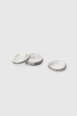 Fashion boohooMAN 3 Pack Stacked Rings In silver
