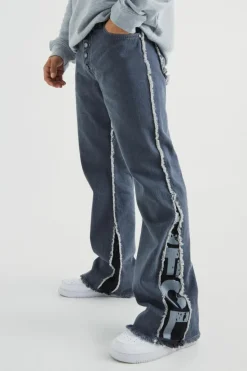 Fashion boohoo Panel Denim Jacket and Jeans Set mid grey