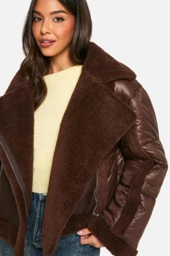 Clearance boohoo Panelled Puffer Aviator chocolate