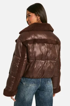 Clearance boohoo Panelled Puffer Aviator chocolate