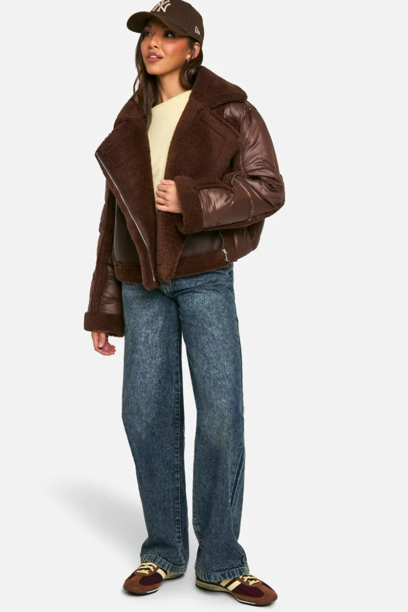 Clearance boohoo Panelled Puffer Aviator chocolate
