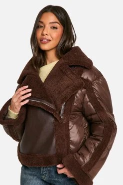 Clearance boohoo Panelled Puffer Aviator chocolate