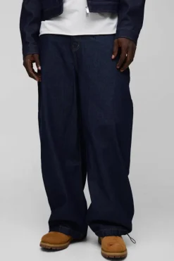 Hot boohooMAN Parachute Baggy Jeans indigo