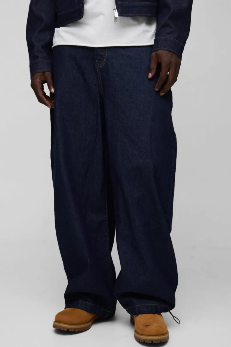 Hot boohooMAN Parachute Baggy Jeans indigo
