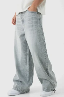 Fashion boohooMAN Parachute Baggy Washed Jeans ice grey