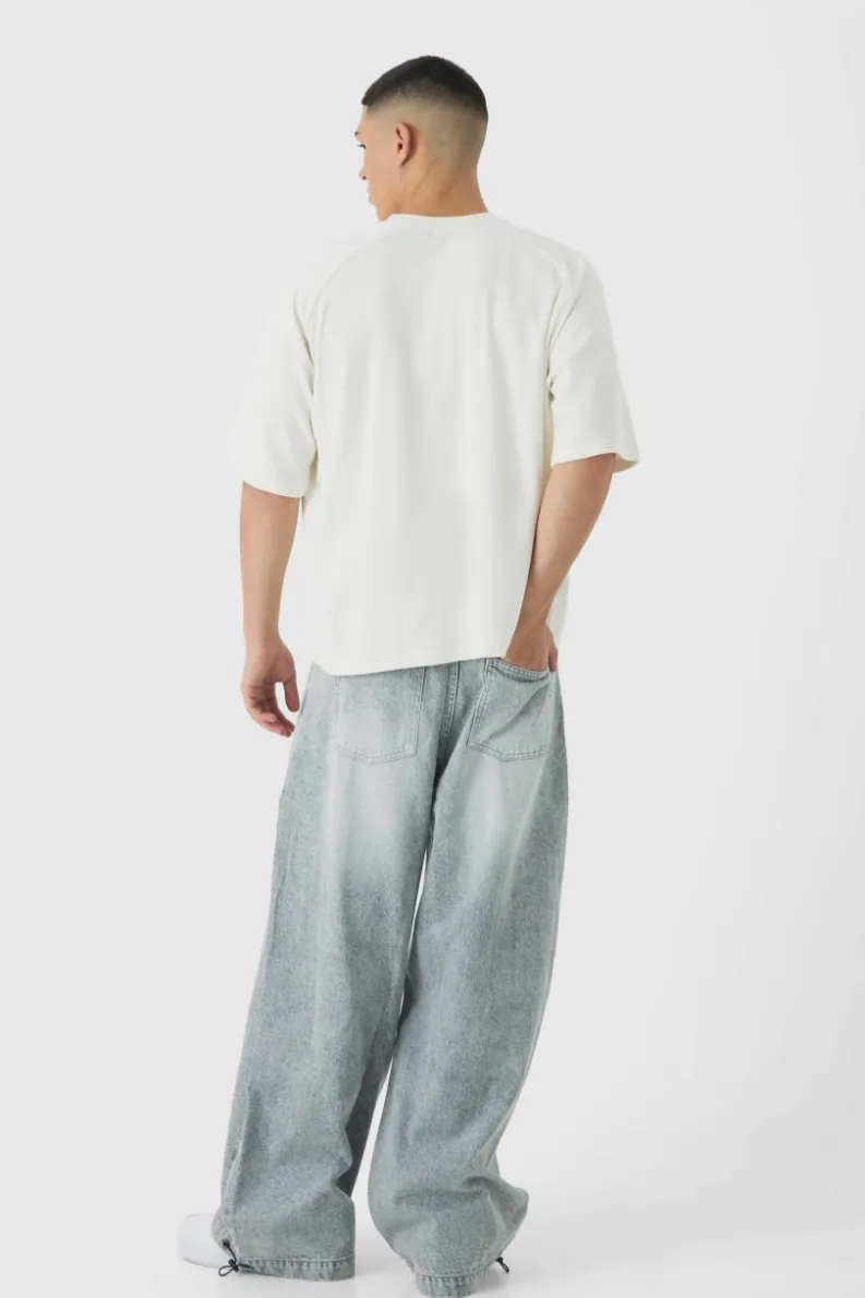Fashion boohooMAN Parachute Baggy Washed Jeans ice grey