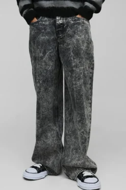 Online boohooMAN Parachute Rigid Acid Wash Denim Jeans mid grey
