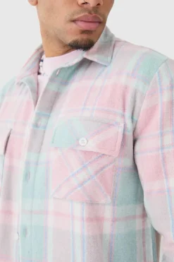 Shop boohooMAN Pastel Check Overshirt light blue