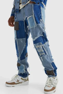 Store boohoo Patchwork Denim Jacket and Jeans Set blue