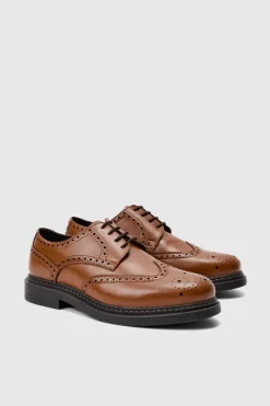 Sale boohooMAN Patent Pu Lace Up Brogues In tan
