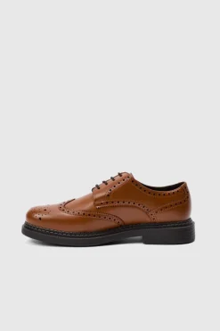 Sale boohooMAN Patent Pu Lace Up Brogues In tan
