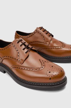 Sale boohooMAN Patent Pu Lace Up Brogues In tan