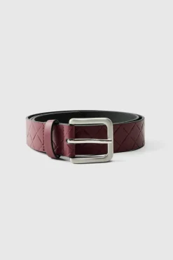 Shop boohooMAN Patterned Belt burgundy