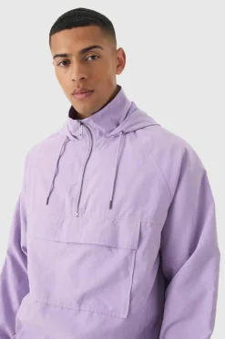 Shop boohooMAN Peached Hooded Windbreaker In lilac