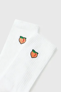 Hot boohooMAN Peach Embroidered Half Terry Socks white