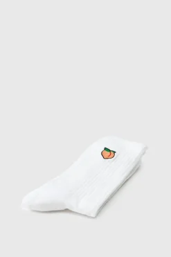 Hot boohooMAN Peach Embroidered Half Terry Socks white