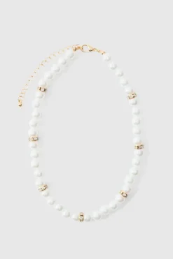Shop boohooMAN Pearl Bead Necklace in gold