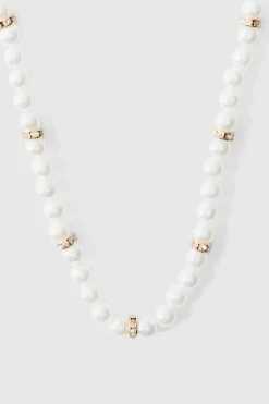 Shop boohooMAN Pearl Bead Necklace in gold