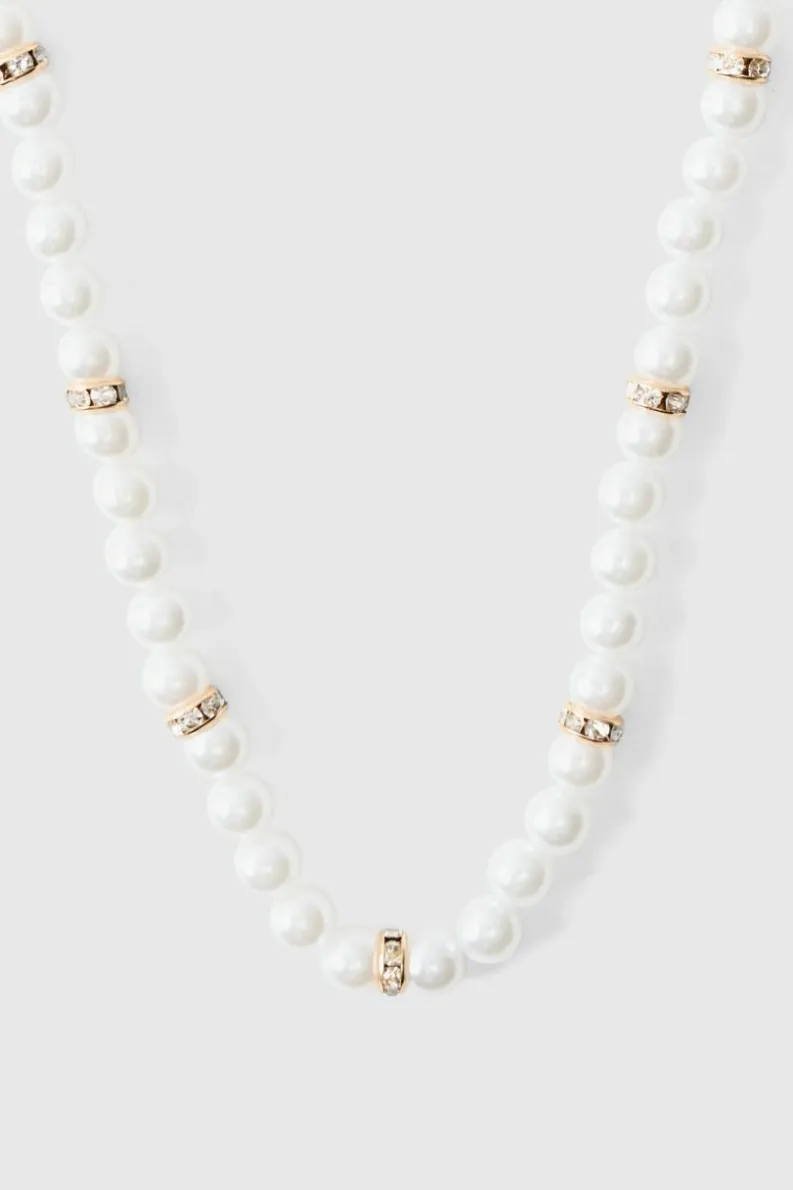 Shop boohooMAN Pearl Bead Necklace in gold