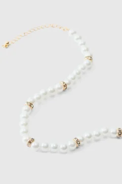 Shop boohooMAN Pearl Bead Necklace in gold