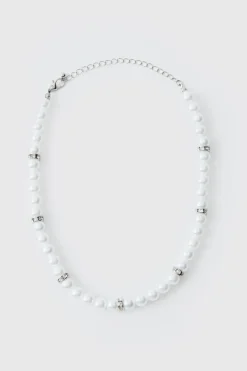 Sale boohooMAN Pearl Bead Necklace in silver