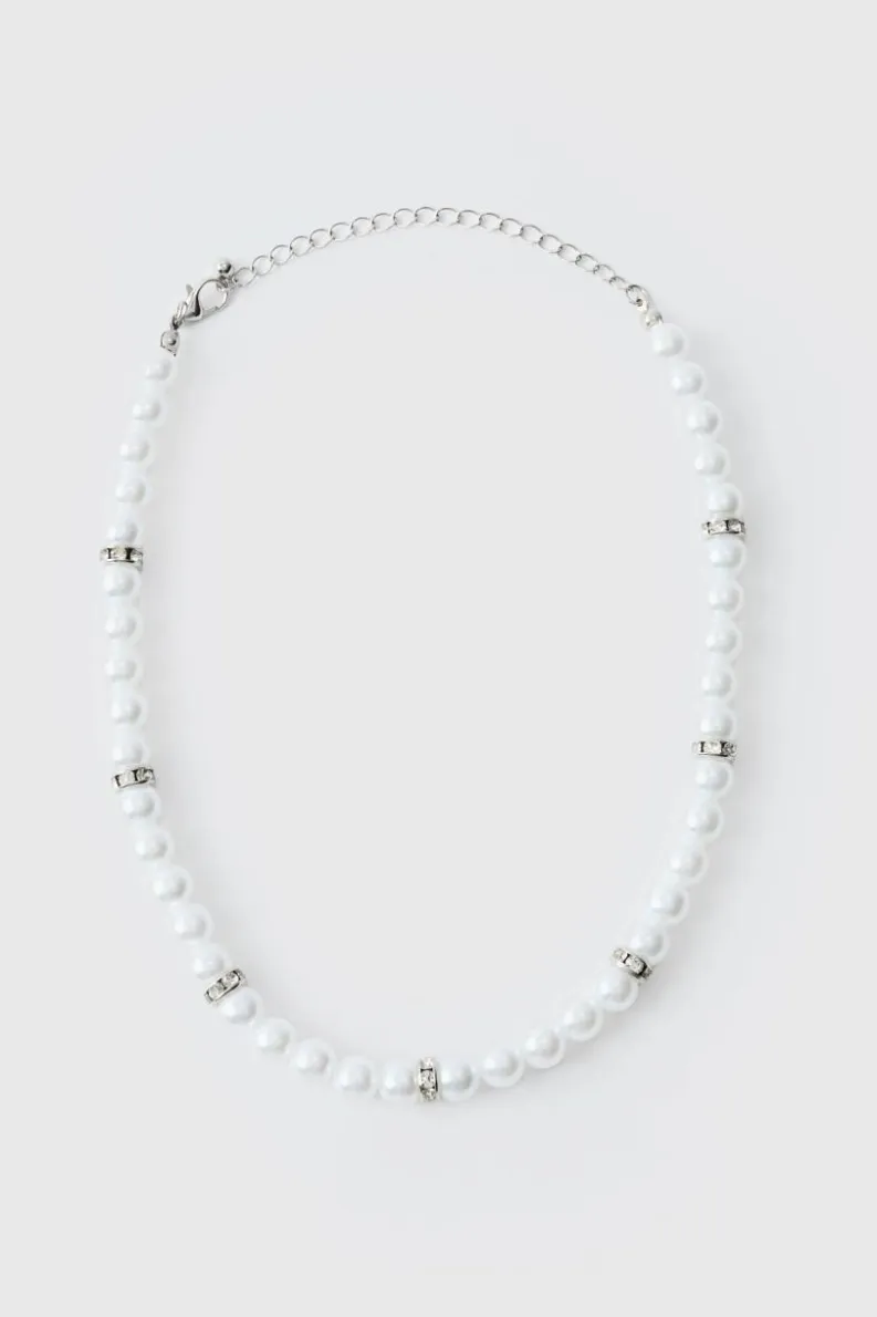 Sale boohooMAN Pearl Bead Necklace in silver