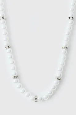 Sale boohooMAN Pearl Bead Necklace in silver