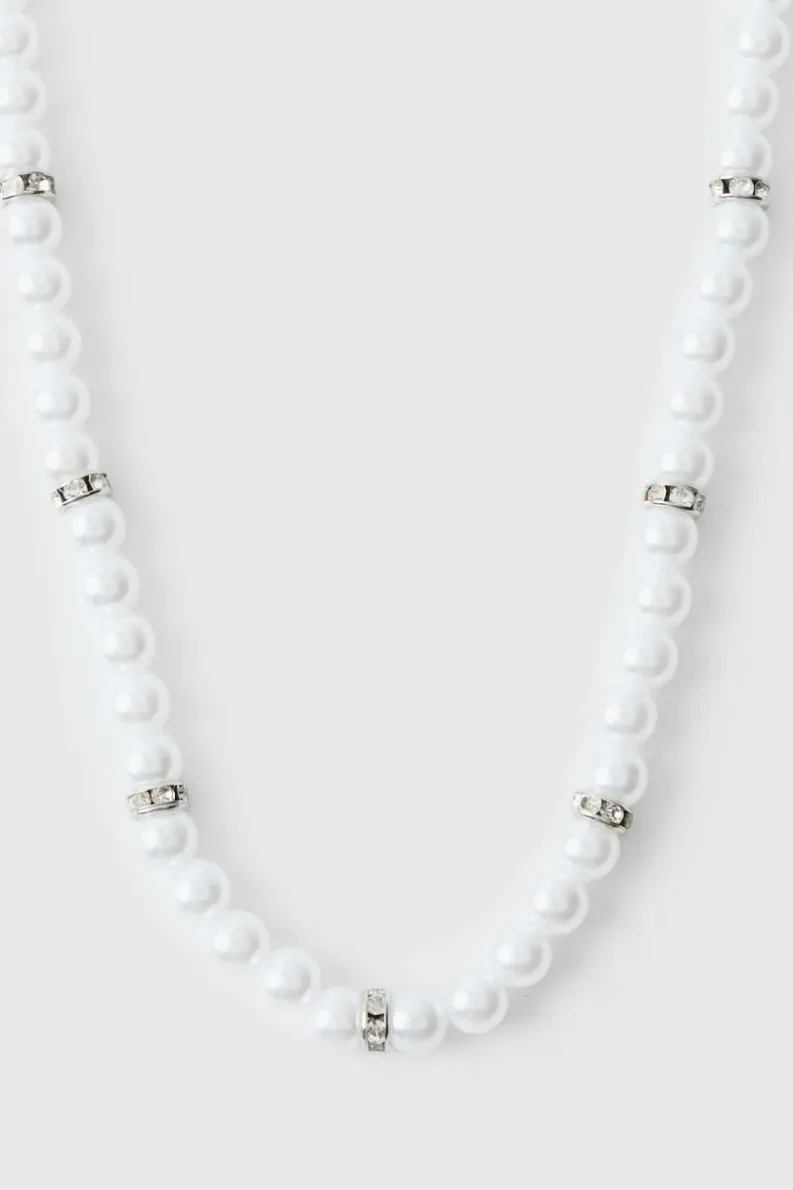 Sale boohooMAN Pearl Bead Necklace in silver