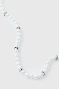 Sale boohooMAN Pearl Bead Necklace in silver