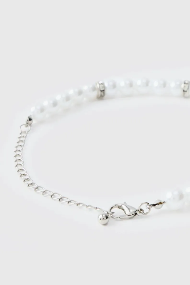 Sale boohooMAN Pearl Bead Necklace in silver