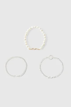 Best Sale boohooMAN Pearl Bracelet 3 Pack silver