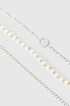 Best Sale boohooMAN Pearl Bracelet 3 Pack silver