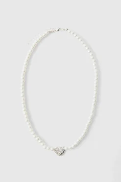 Best Sale boohooMAN Pearl Necklace With Heart Pendant silver