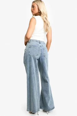 Fashion boohoo Pearl Trim Super Wide Leg Jeans light wash