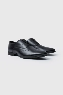 Online boohooMAN Perforated Detail Smart Derby Shoes black