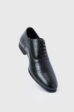 Online boohooMAN Perforated Detail Smart Derby Shoes black