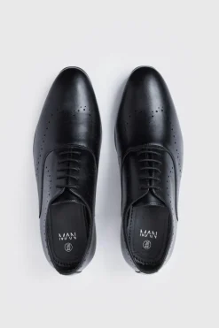 Online boohooMAN Perforated Detail Smart Derby Shoes black