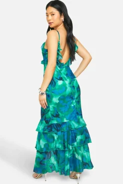 Hot boohoo Petite Abstract Floral Ruffle Maxi Dress green