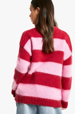 Best boohoo Petite Brushed Striped Oversized Knitted Jumper burgundy