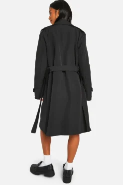 Clearance boohoo Petite Button Detail Belted Trench Coat black