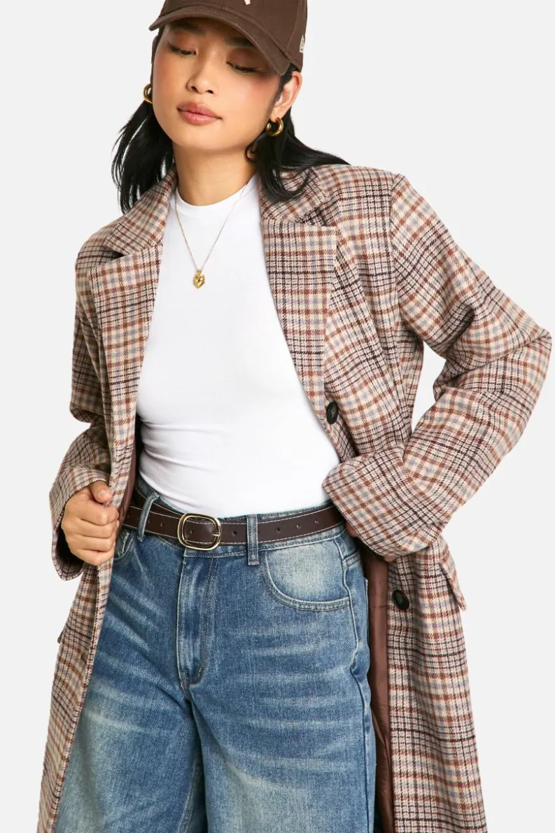 Hot boohoo Petite Check Wool Look Longline Coat stone