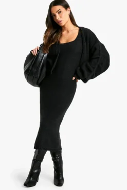Best Sale boohoo Petite Chunky Knit Dress And Cardigan Co Ord black