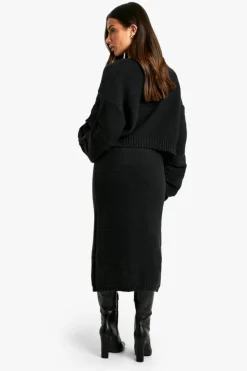 Best Sale boohoo Petite Chunky Knit Dress And Cardigan Co Ord black