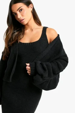 Best Sale boohoo Petite Chunky Knit Dress And Cardigan Co Ord black