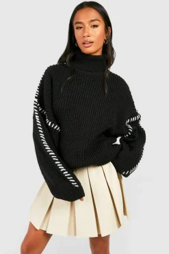 Fashion boohoo Petite Contrast Stitch Detail Jumper black
