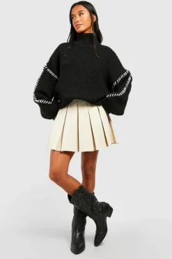 Fashion boohoo Petite Contrast Stitch Detail Jumper black